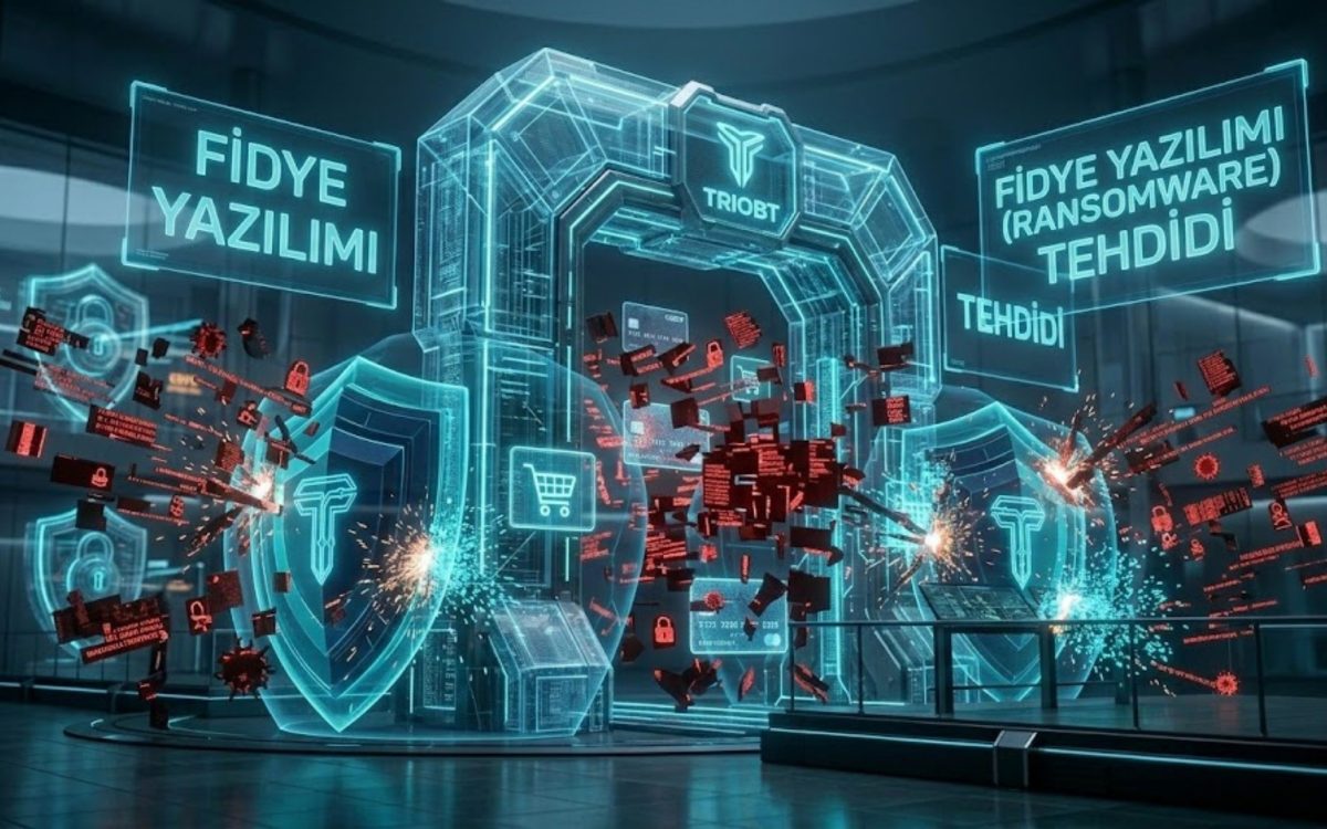 Triobt tarafından sağlanan, fütüristik ve yüksek teknolojili bir kurumsal sunucu odasında çalışan bir siber güvenlik uzmanının sinematik yakın çekimi. Uzman, havada süzülen karmaşık holografik ağ haritasıyla etkileşime girerek zafiyet analizi yapmaktadır. Haritada kırmızı renkli 'zafiyet' noktaları, Triobt'un siyan renkli ve çok yüzeyli 'kalkan' bariyerleri tarafından proaktif olarak korunmaktadır. Hologram üzerinde 'AÇIK TESPİTİ' ve 'PROAKTİF SAVUNMA' Türkçe metinleri parlamaktadır
